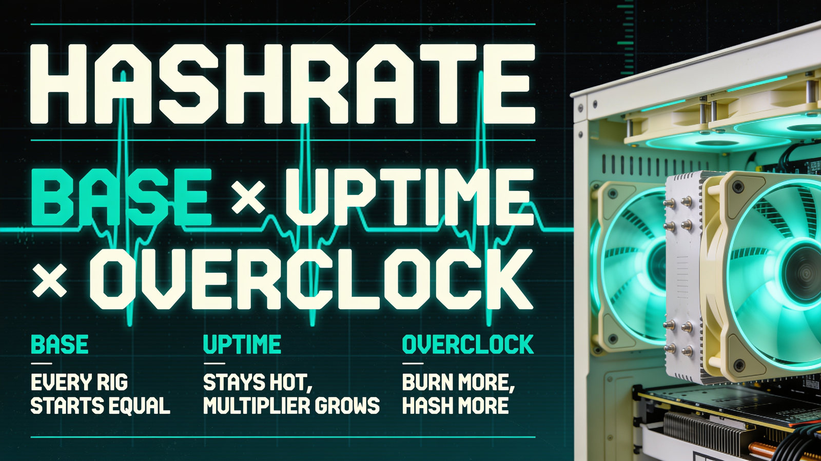 hashrate = base x uptime x overclock